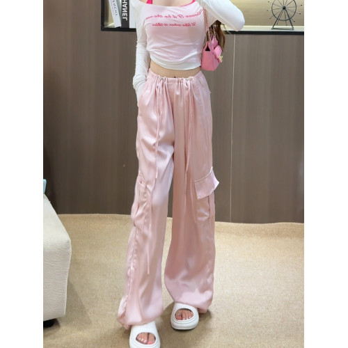 隅見丨美式速乾休閒工裝濶腿褲女夏季薄款2025新款高腰顯瘦拖地褲