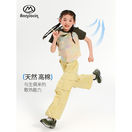 半度閒女童涼感棉夏裝薄款短袖t恤洋氣2025新款兒童夏季運動上衣