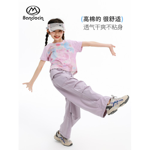 半度閒女童涼感棉夏裝薄款短袖t恤洋氣2025新款兒童夏季運動上衣