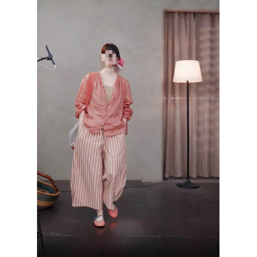 文藝寬松愛麗絲夢遊仙境棉三色條紋顯瘦蘿蔔褲女夏濶腿褲休閒九分