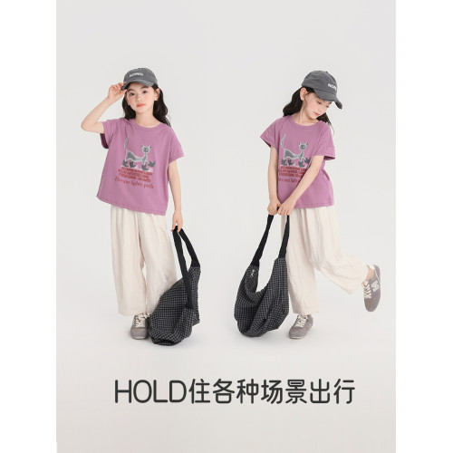 布丁哈魯童裝夏裝女童純色褲子2026夏季新款兒童百搭休閒直筒長褲