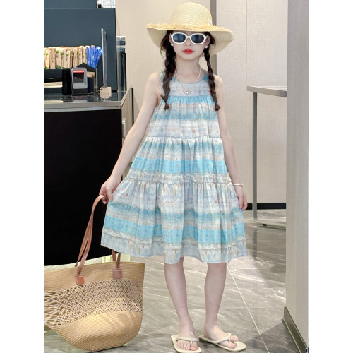 女童夏連衣裙2025新款巨好看兒童碎花吊帶裙子女大童民族風背心裙
