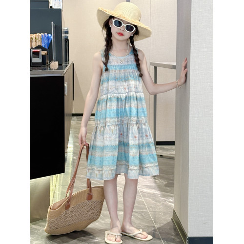 女童夏連衣裙2025新款巨好看兒童碎花吊帶裙子女大童民族風背心裙