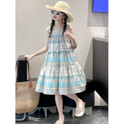女童夏連衣裙2025新款巨好看兒童碎花吊帶裙子女大童民族風背心裙