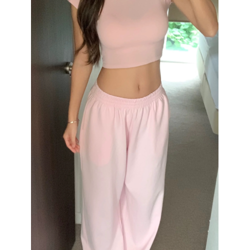 【雲朵褲】松緊高腰休閒濶腿褲女2026夏季款辣妹寬鬆拖地褲