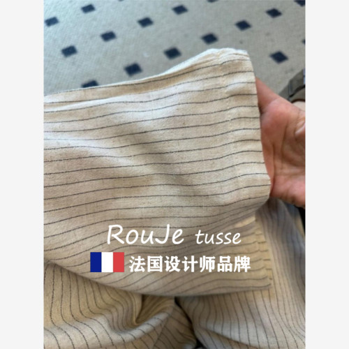 Rouje tusse棉麻褲子慵懶松弛感休閒褲女夏亞麻濶腿褲條紋山本褲