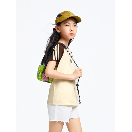安奈兒童裝女童圓領短袖T恤2025夏新款撞色插肩拼色彈力休閒時尚