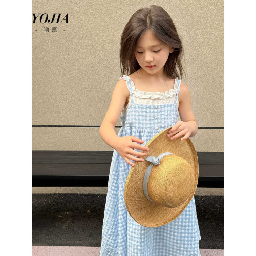 女童連衣裙夏季2025新款洋氣海邊度假小女孩假兩件吊帶裙兒童裙子