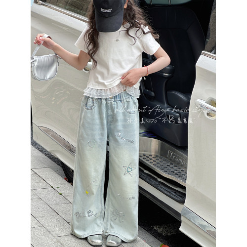 孫小美kids 芭蕾風女童短袖T恤2025新款夏裝兒童上衣大童短款衣服