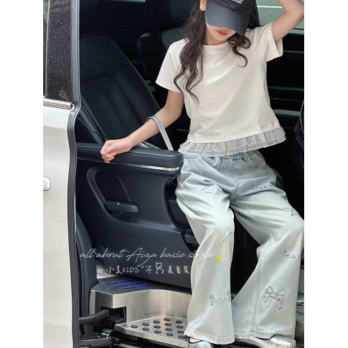 孫小美kids 芭蕾風女童短袖T恤2025新款夏裝兒童上衣大童短款衣服