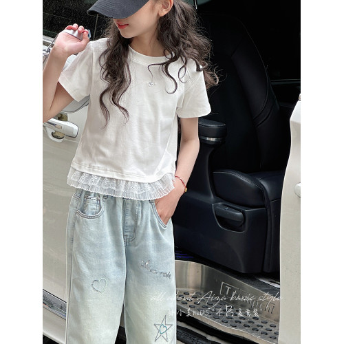 孫小美kids 芭蕾風女童短袖T恤2025新款夏裝兒童上衣大童短款衣服