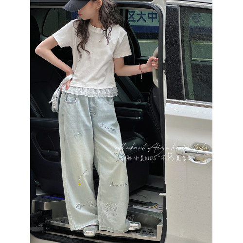 孫小美kids 芭蕾風女童短袖T恤2025新款夏裝兒童上衣大童短款衣服