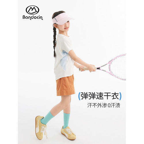 半度閒女童運動速乾衣夏季薄款洋氣25新款兒童夏裝透氣短袖t恤潮