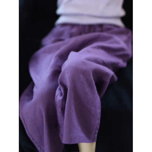 復古文藝森女秋季亞麻寬松濶腿褲紫色直筒褲濶腿褲女夏九分休閒褲