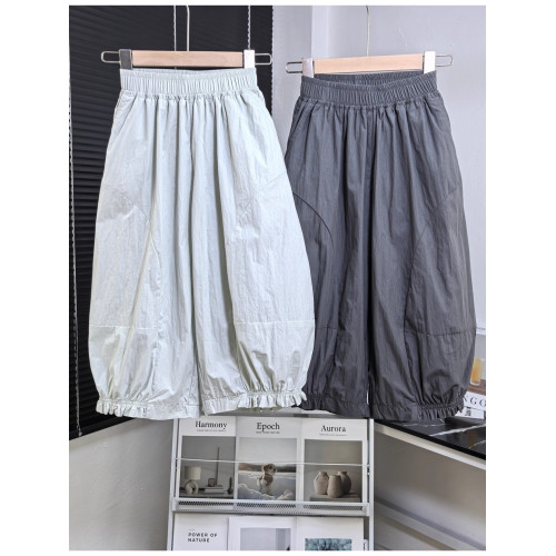 品牌E童褲120-170身高夏季超薄清涼寬松版洋氣彎刀濶腿褲女童8208