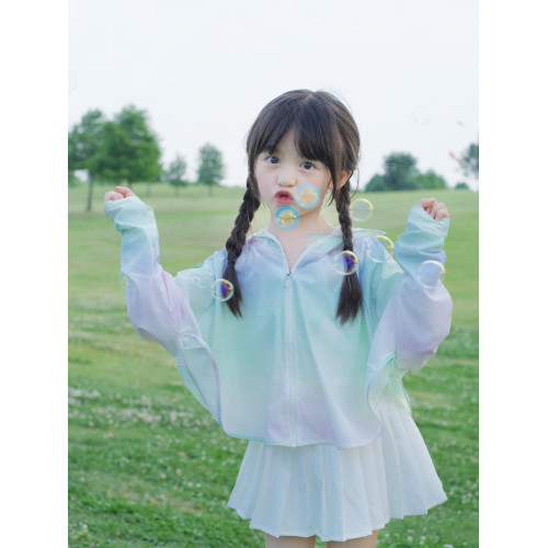 新款女童涼感防曬服輕薄透氣防紫外線冰絲外套防曬衣披肩兒童短款