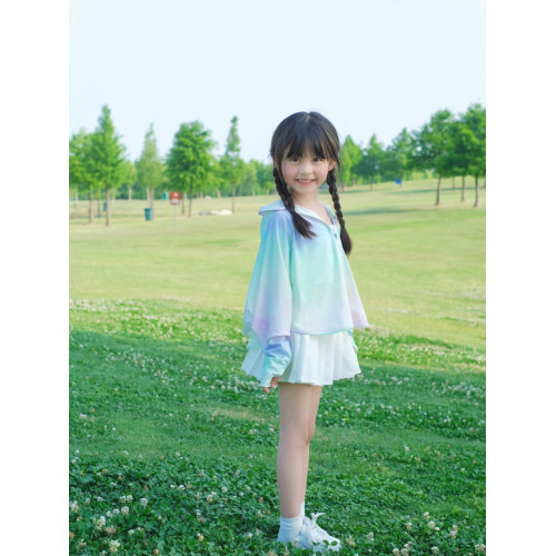 新款女童涼感防曬服輕薄透氣防紫外線冰絲外套防曬衣披肩兒童短款