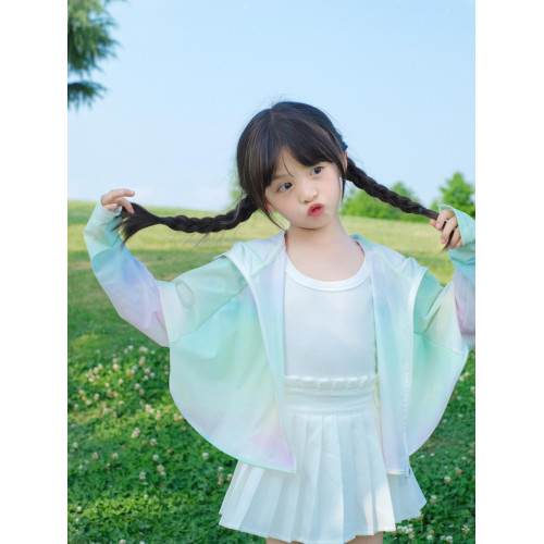 新款女童涼感防曬服輕薄透氣防紫外線冰絲外套防曬衣披肩兒童短款