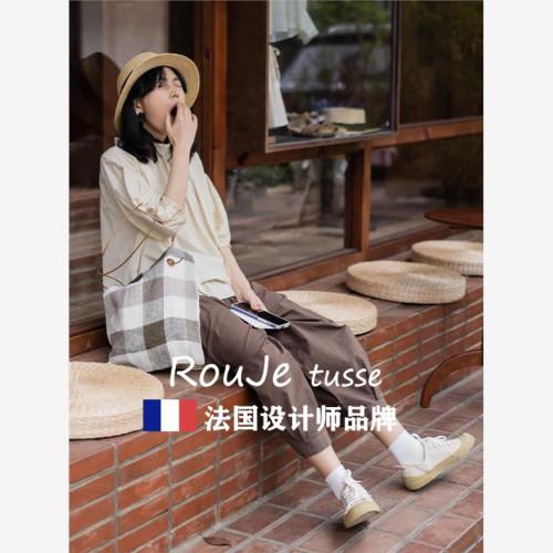 Rouje tusse棉麻褲子女夏亞麻休閒褲燈籠褲蘿蔔褲日系森系濶腿褲