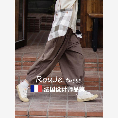 Rouje tusse棉麻褲子女夏亞麻休閒褲燈籠褲蘿蔔褲日系森系濶腿褲