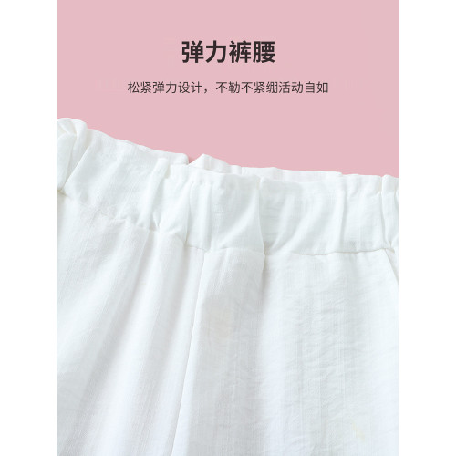 女童純色褲子夏季薄款白色冰絲褲兒童夏裝休閒長褲大童直筒濶腿褲