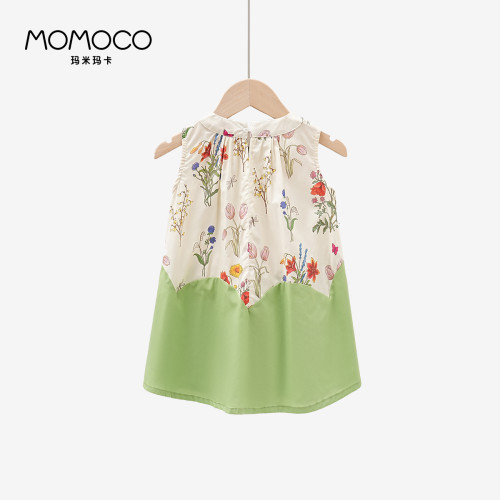 MOMOCO/瑪米瑪卡女童荷葉連衣裙2025新款夏中大童洋氣公主背心裙