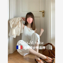 Rouje tusse白色棉麻濶腿褲哈倫褲九分蘿蔔褲女夏亞麻香蕉奶奶褲