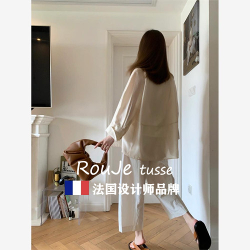 Rouje tusse白色棉麻濶腿褲哈倫褲九分蘿蔔褲女夏亞麻香蕉奶奶褲
