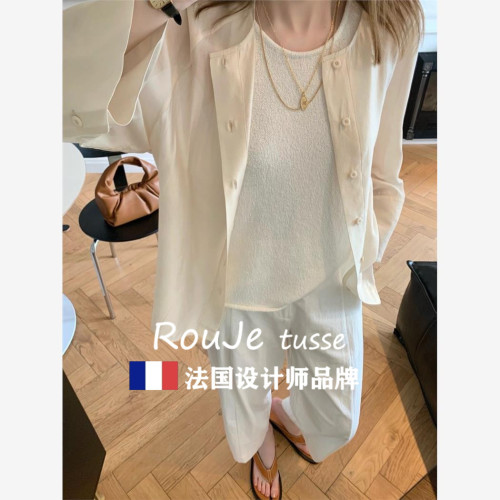 Rouje tusse白色棉麻濶腿褲哈倫褲九分蘿蔔褲女夏亞麻香蕉奶奶褲