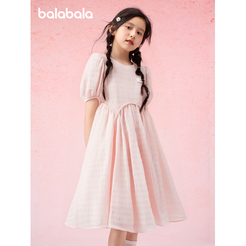 巴拉巴拉童裝兒童裙子女童夏裝中大童連衣裙甜泡泡袖肌理時尚洋氣