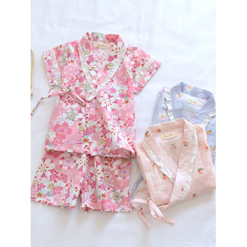 夏薄純棉紗布兒童寶寶女童親子汗蒸服短袖全棉桑拿和服家居服睡衣