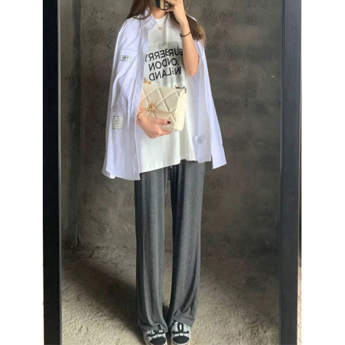 黑色莫代爾垂感濶腿褲女夏季薄款高腰寬松顯瘦面膜休閒拖地褲舒適