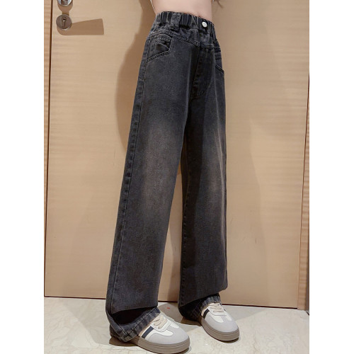 女童黑色直筒褲牛仔褲夏季新款兒童休閒褲女大童女孩夏裝洋氣褲子