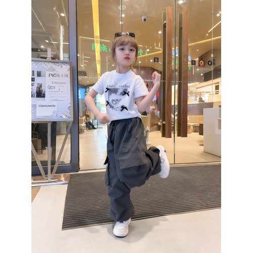女童工裝褲夏季薄款2025新款兒童夏天防蚊褲子大童爵士舞濶腿褲潮