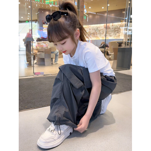 女童工裝褲夏季薄款2025新款兒童夏天防蚊褲子大童爵士舞濶腿褲潮