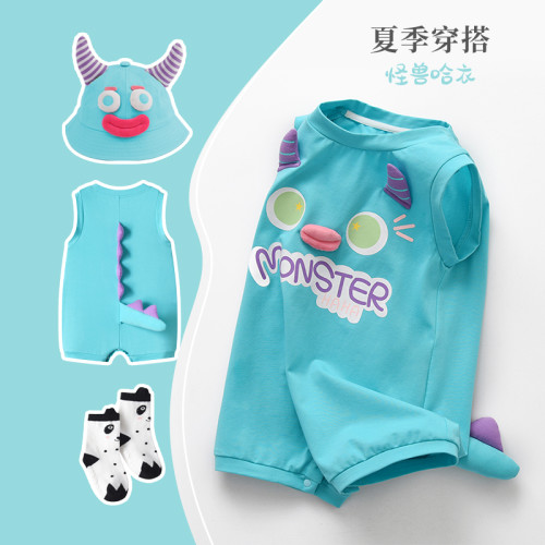 嬰兒衣服夏裝小怪獸純棉薄款寶寶連體衣2025新款哈衣嬰童搞怪爬服