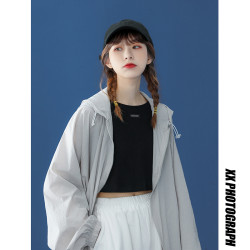 拉夏貝爾夏季冰絲防曬衣女寬松連帽長袖情侶外套大碼戶外皮膚衣女