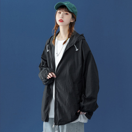 拉夏貝爾夏季冰絲防曬衣女寬松連帽長袖情侶外套大碼戶外皮膚衣女