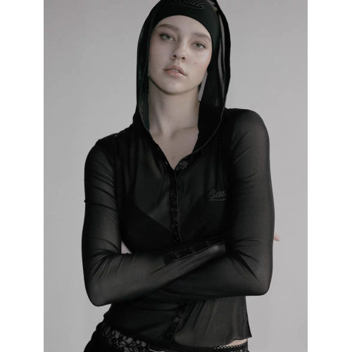 韓國badblood時尚寬松字母開衫外套女美式連帽防曬服辣妹防曬衣潮