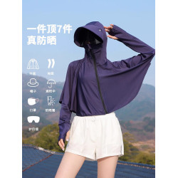 2025夏季騎車防曬衣女防紫外線戶外全臉遮陽涼感薄款冰絲短款罩衫