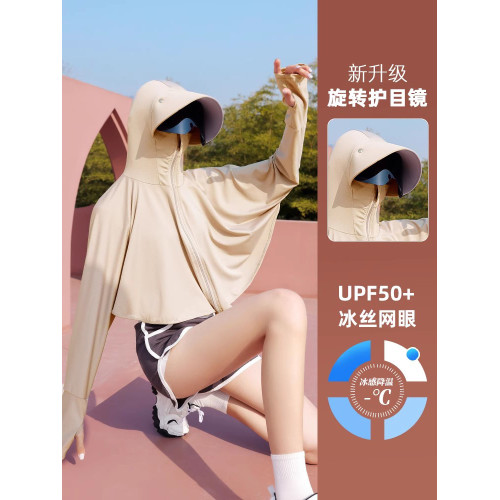 2025夏季騎車防曬衣女防紫外線戶外全臉遮陽涼感薄款冰絲短款罩衫