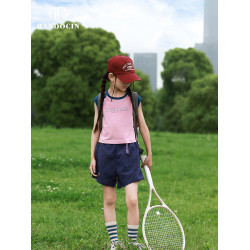 親子女童運動短袖t恤夏季薄款洋氣2025新款兒童夏裝插肩撞色上衣T