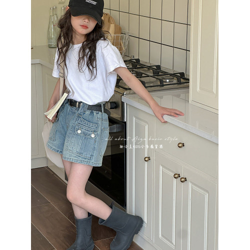 韓國女童夏裝短袖T恤2025新款兒童純色上衣女大童洋氣休閒打底薄t