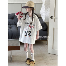 波拉韓童裝女童洋氣Polo衫2025夏裝女孩卡通短袖T恤兒童寬松上衣