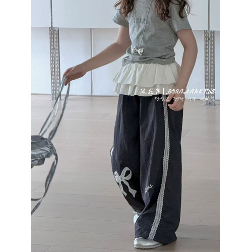 波拉韓女童夏季褲子兒童蝴蝶花邊褲2025小女孩直筒褲中大童防蚊褲