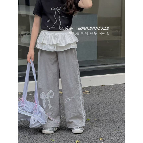 波拉韓女童夏季褲子兒童蝴蝶花邊褲2025小女孩直筒褲中大童防蚊褲