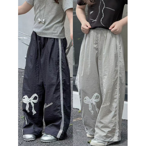 波拉韓女童夏季褲子兒童蝴蝶花邊褲2025小女孩直筒褲中大童防蚊褲