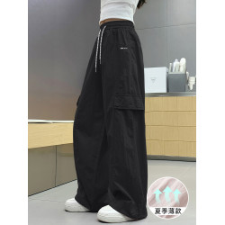 女童工裝褲夏季薄款褲子2025新款女大童寬松防蚊透氣直筒休閒褲