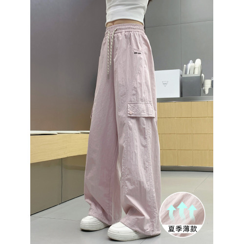 女童工裝褲夏季薄款褲子2025新款女大童寬松防蚊透氣直筒休閒褲