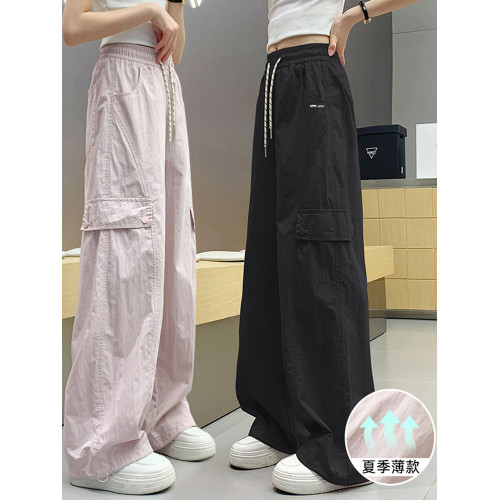 女童工裝褲夏季薄款褲子2025新款女大童寬松防蚊透氣直筒休閒褲